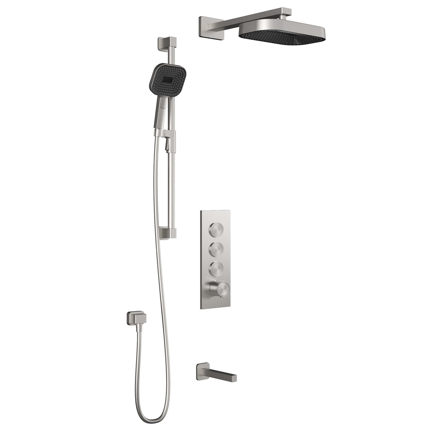 SquareOne™ TB3 PREMIA (Valve Not Included) : AQUATONIK™ T/P Push-Button Shower System with Wallarm Pure Nickel