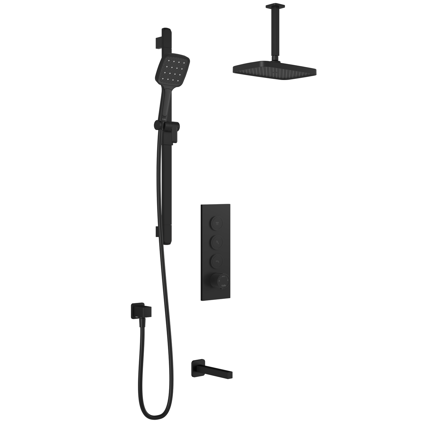 Kalia SquareOne™ TB3 PLUS (Valve Not Included) : AQUATONIK™ T/P Push-Button Shower System with Vertical Ceiling Arm