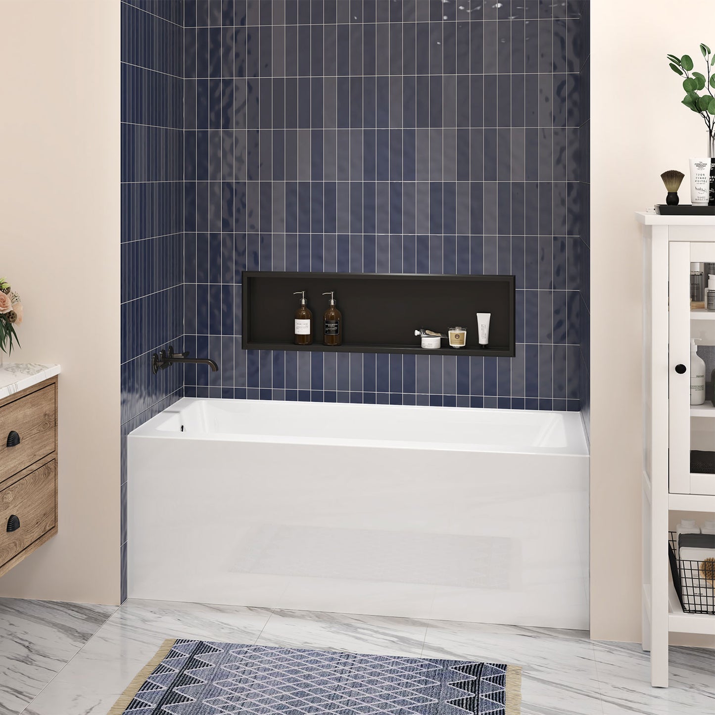 Zitta Skirt bathtub in alcove with left drain, 60" x 30'', in glossy white