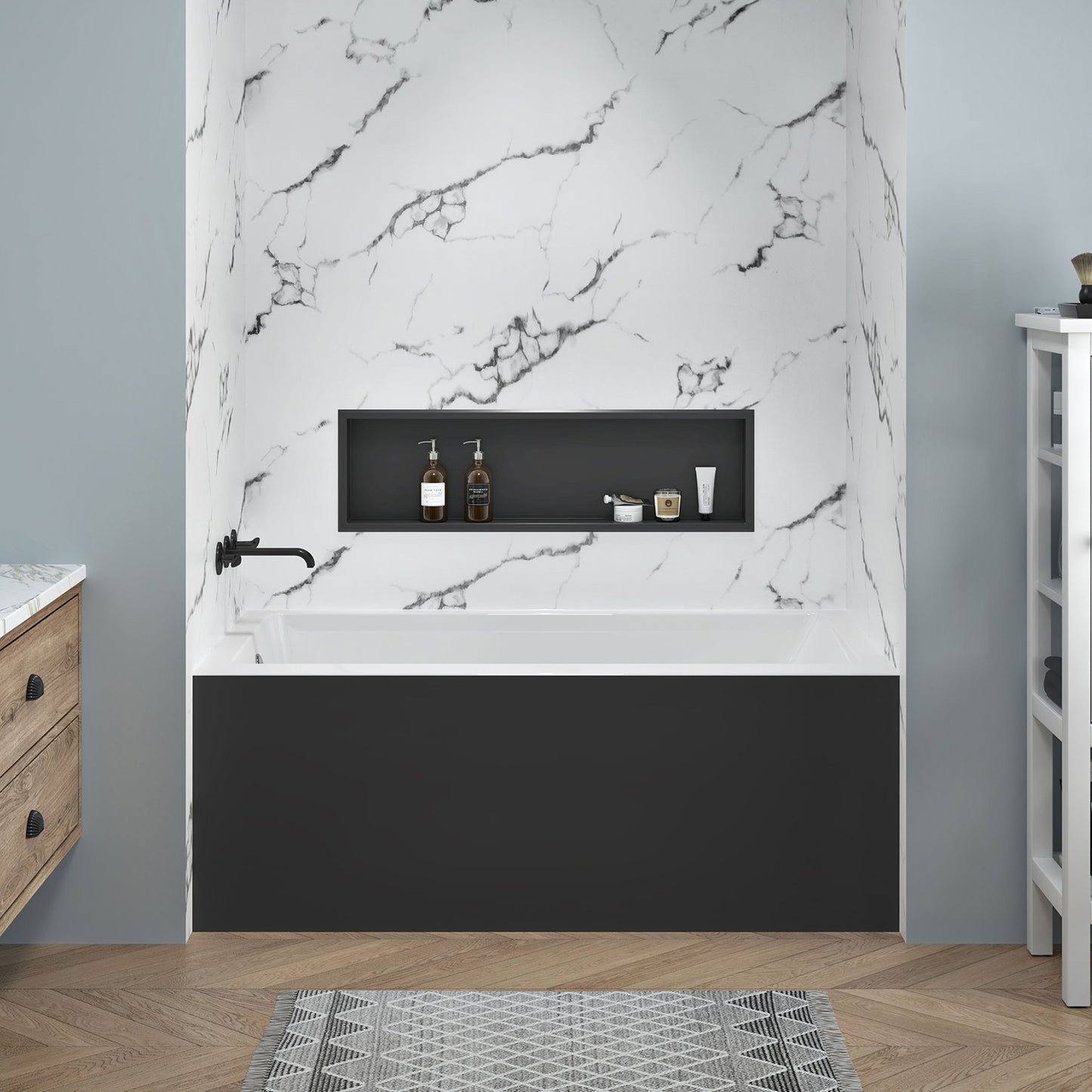 Zitta Skirt bathtub in alcove with left drain, 60" x 32", in matte black