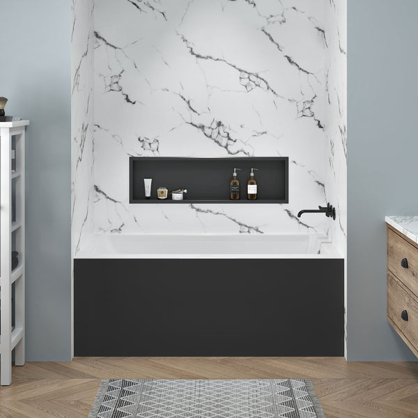 Zitta Skirt bathtub in alcove with right drain, 60"x 32", in matte black
