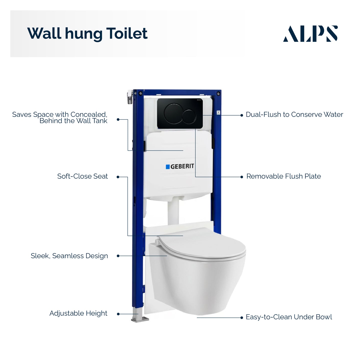 Alps Wall Hung Toilet KW-99046 - Complete Set With Geberit Carrier - Golzar Home