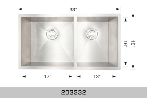Bosco 203332 33" Stainless Steel Undermount Kitchen Sink