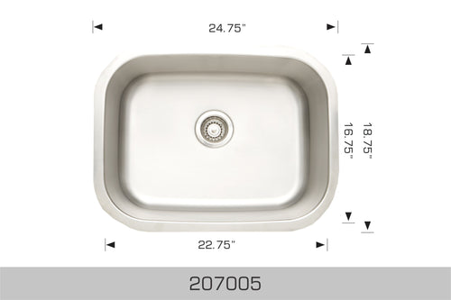 Bosco Standard Serie Undermount Kitchen Sink 24.75 x 18.75