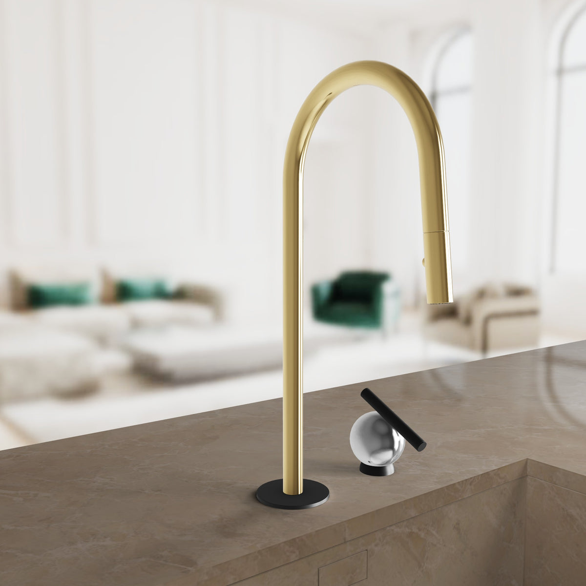 BARIL Marie faucet and contrasting handle installed at a bathroom basin
