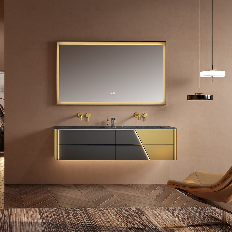 Solis Framed LED Bathroom Mirror | Brushed Gold Stainless Steel with Anti-Fog
