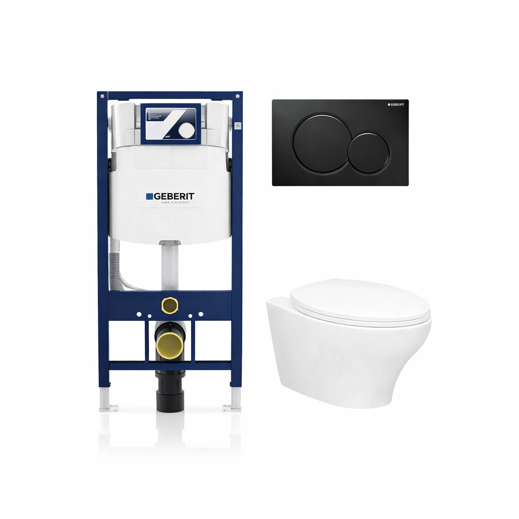 Caroma Somerton Wall-Mounted Elongated Toilet Dual-Flush 1.28/0.8 gpf with Geberit Carrier & Seat