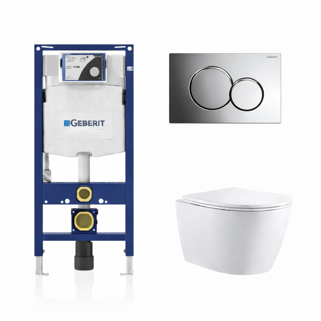 Kodaen Parma Wall-Mounted Elongated Toilet Dual-Flush 1.6/1.1 gpf with Geberit Carrier & Seat