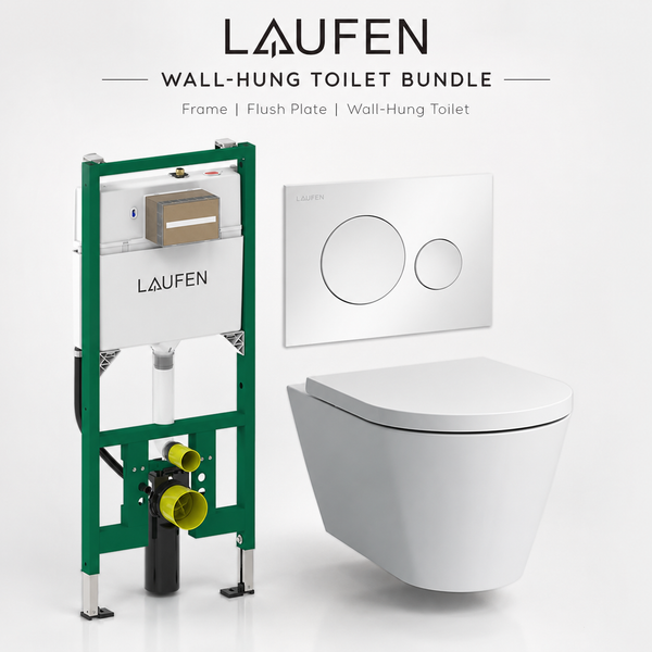 Laufen Kartell Combipack wall-hung Toilet advanced, washdown, rimless, incl. in-wall carrier, flush plate, seat and cover with lowering system