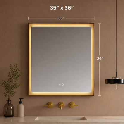 Solis Framed LED Bathroom Mirror | Brushed Gold Stainless Steel with Anti-Fog