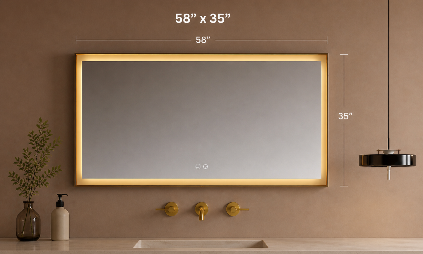 Solis Framed LED Bathroom Mirror | Brushed Gold Stainless Steel with Anti-Fog