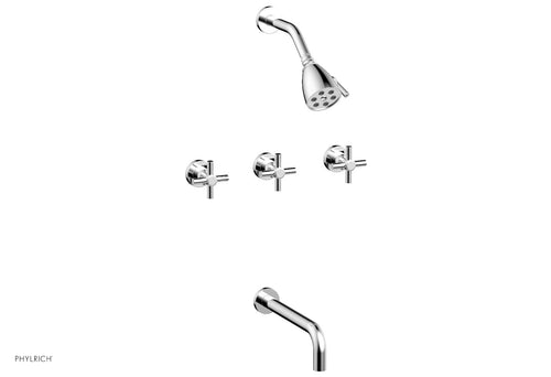 Phylrich BASIC Three Handle Tub and Shower Set 10" Spout - Tubular Cross Handles D2134-10