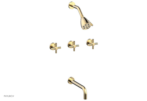 Phylrich BASIC Three Handle Tub and Shower Set 10" Spout - Tubular Cross Handles D2134-10