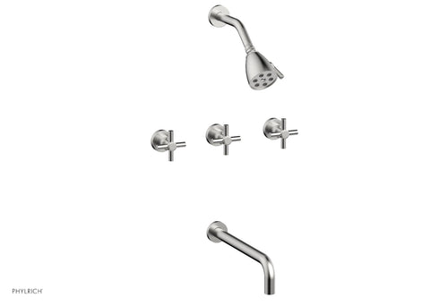 Phylrich BASIC Three Handle Tub and Shower Set 12" Spout - Tubular Cross Handles D2134-12