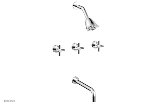 Phylrich BASIC Three Handle Tub and Shower Set 12" Spout - Tubular Cross Handles D2134-12