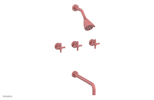 Phylrich BASIC Three Handle Tub and Shower Set 14" Spout - Tubular Cross Handles D2134-14