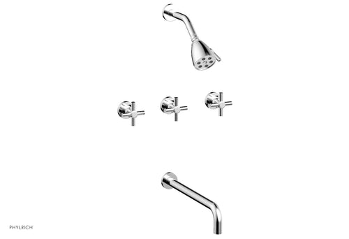 Phylrich BASIC Three Handle Tub and Shower Set 14" Spout - Tubular Cross Handles D2134-14