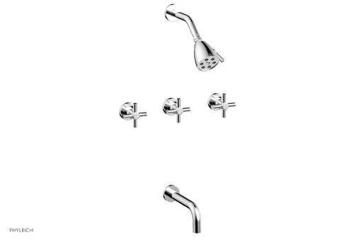 Phylrich BASIC Three Handle Tub and Shower Set 7 1/2" Spout - Tubular Cross Handles D2134