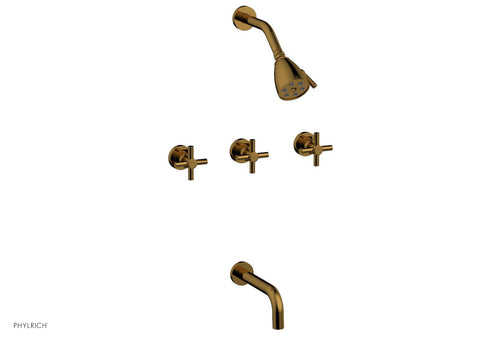 Phylrich BASIC Three Handle Tub and Shower Set 7 1/2" Spout - Tubular Cross Handles D2134