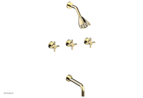 Phylrich BASIC Three Handle Tub and Shower Set 10" Spout - Blade Cross Handles D2137-10