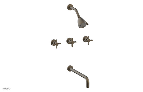 Phylrich BASIC Three Handle Tub and Shower Set 14" Spout - Blade Cross Handles D2137-14