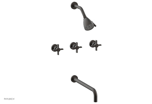 Phylrich BASIC Three Handle Tub and Shower Set 14" Spout - Blade Cross Handles D2137-14