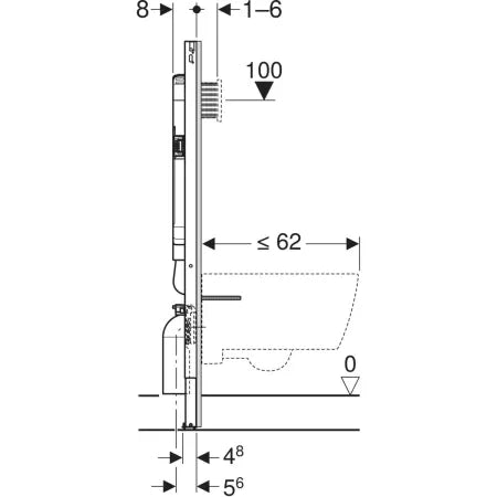 Geberit Duofix element for wall-hung WC, 120 cm, with Alpha concealed cistern 8 cm, for wood frame wall