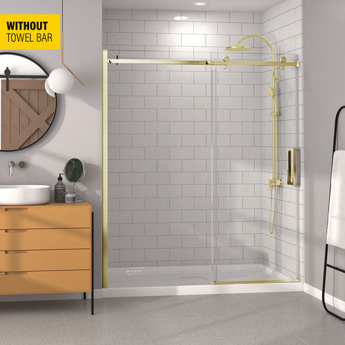 Zitta Shower door 72", in alcove, in brushed gold
