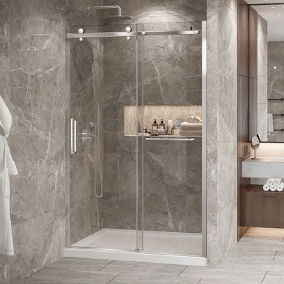 Zitta Shower door 54", in alcove, in brushed gold
