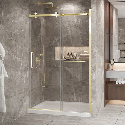 Zitta Shower door 54", in alcove, in brushed gold