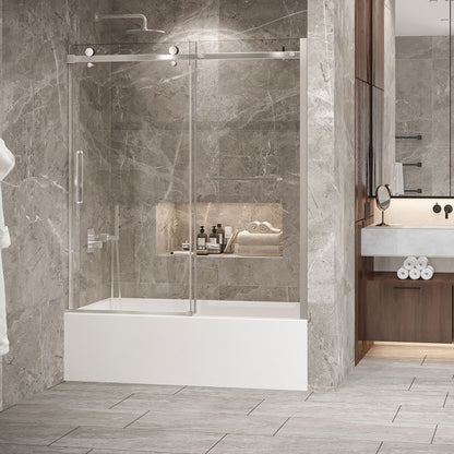 Zitta Bathtub door 60", in alcove, in brushed nickel