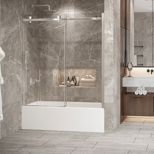 Zitta Bathtub door 60", in alcove, in brushed nickel