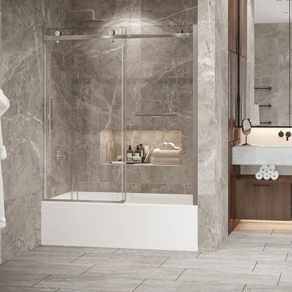 Zitta Bathtub door 60", in alcove, in brushed nickel