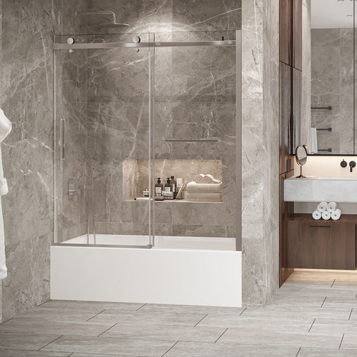 Zitta Bathtub door 60", in alcove, in brushed nickel