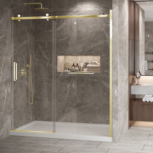 Zitta Shower door 72", in alcove, in brushed gold