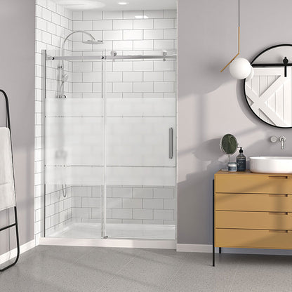 Zitta Shower door 60", in alcove, door on the right, in chrome and frosted glass
