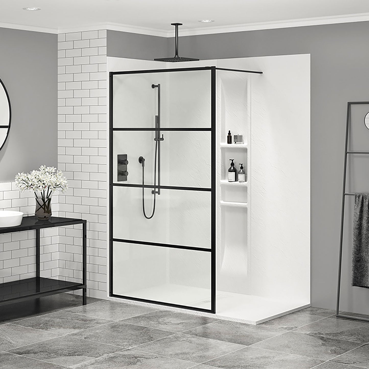 Zitta Shower screen 32", in alcove, in matte black