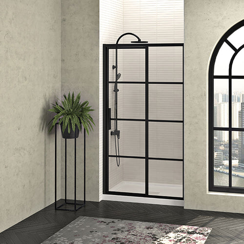 Zitta Shower door 48", in alcove, door on the left, in matte black