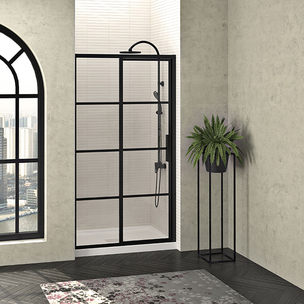 Zitta Shower door 48", in alcove, door on the right, in matte black