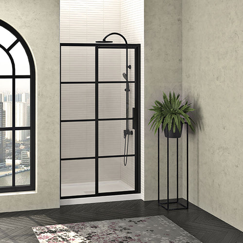 Zitta Shower door 48", in alcove, door on the right, in matte black