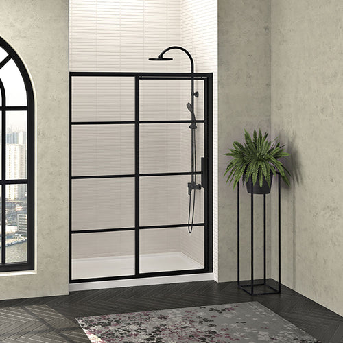 Zitta Shower door 60", in alcove, door on the right, in matte black