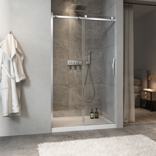 Zitta Shower door 48", in alcove, in chrome