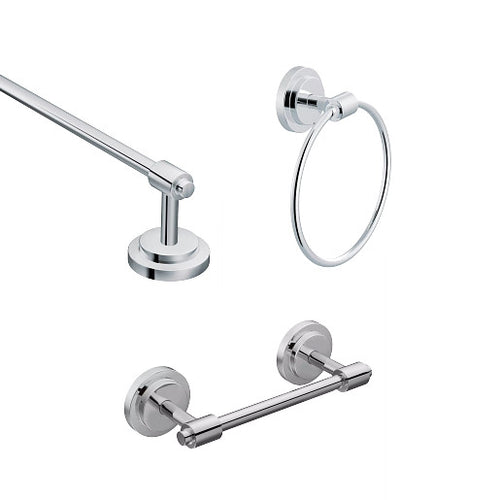 Moen Iso 3 Pc Kit: Pivoting Paper Holder, Towel Bar & Towel Ring