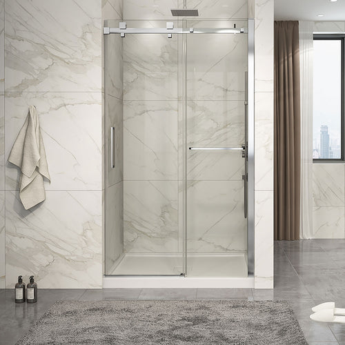 Zitta Shower door 48", in alcove, in brushed gold