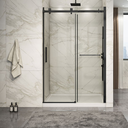 Zitta Shower door 54", in alcove, in brushed gold