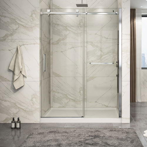 Zitta Shower door 60", in alcove, in brushed gold