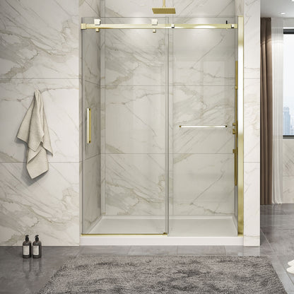 Zitta Shower door 60", in alcove, in brushed gold