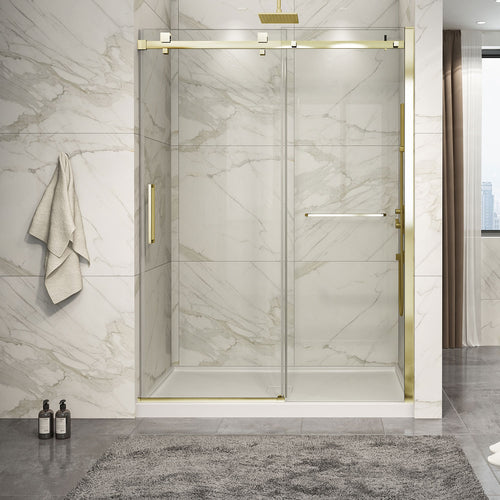 Zitta Shower door 60", in alcove, in brushed gold