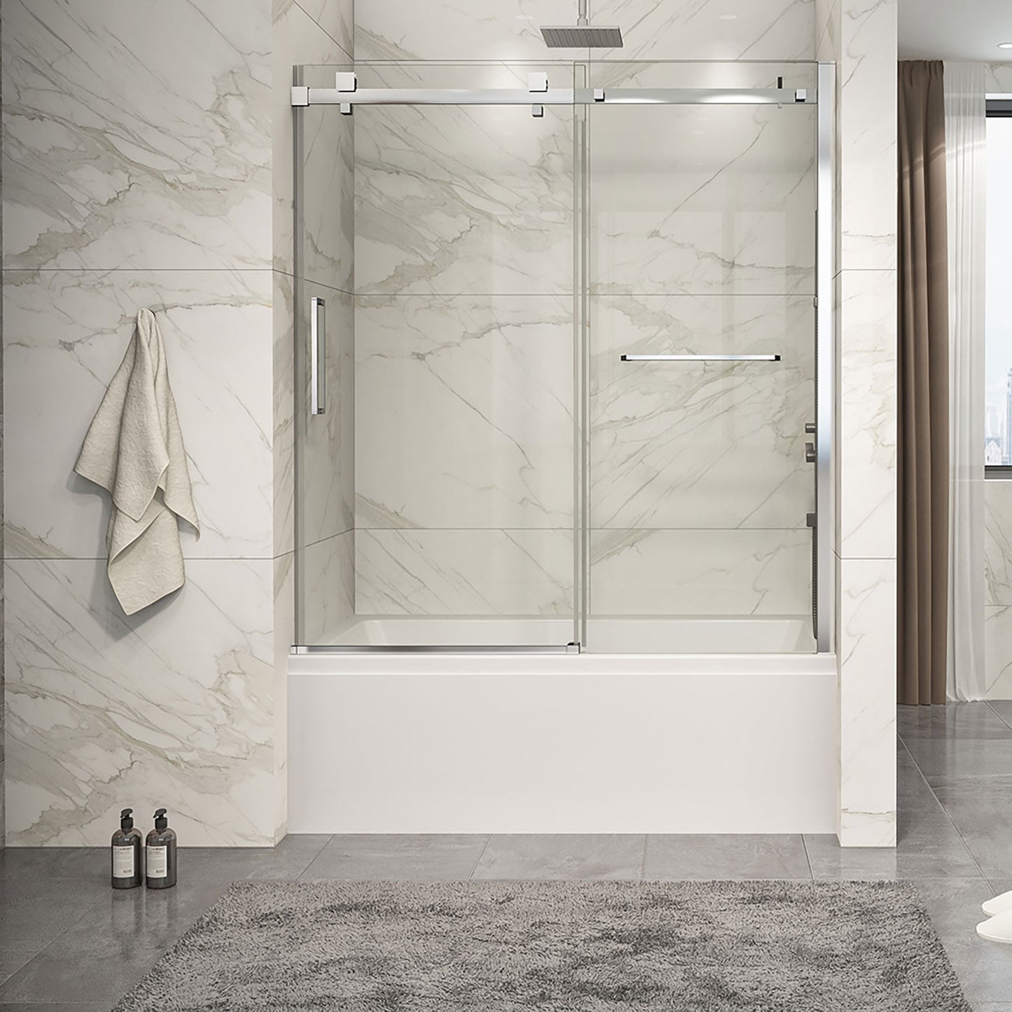 Zitta Bathtub door 60", in alcove, in chrome
