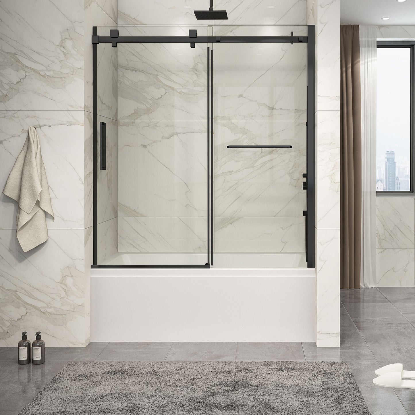 Zitta Bathtub door 60", in alcove, in chrome